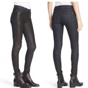 rag & bone jeans black supple lamb leather front mid rise skinny like new sz 25